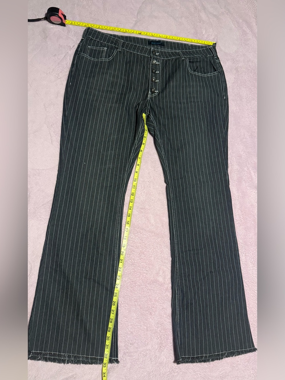 Black Pinstripe Women's Button-Fly Jeans